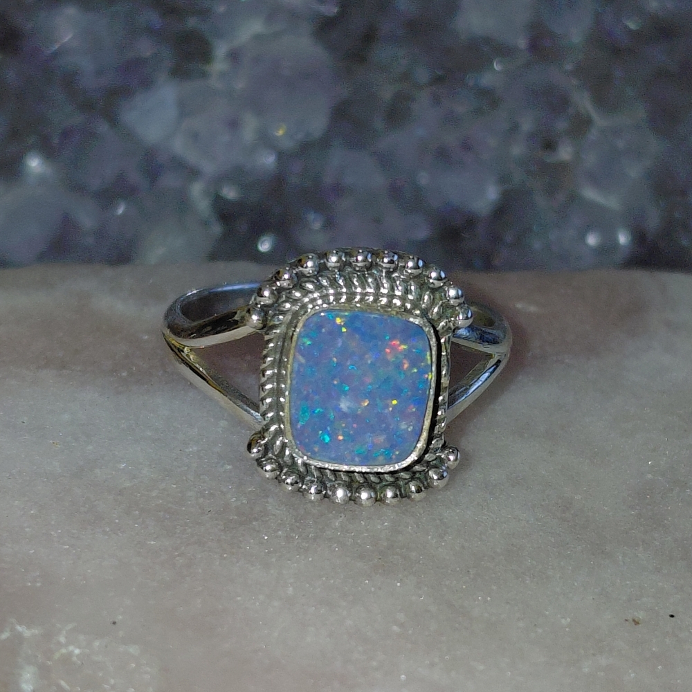 Dainty Australian Opal Silver Ring Size 6